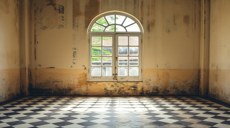 old empty room light window old house, tone pastelの素材