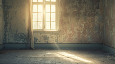 old empty room light window old house, tone pastelの素材