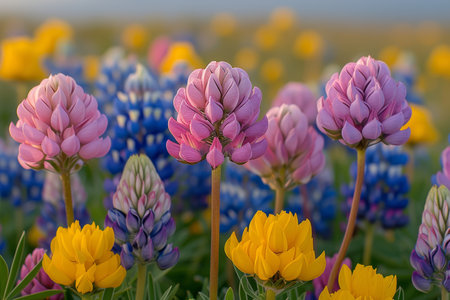 spring summer background with bright beautiful flowersの素材