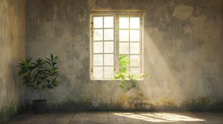 old empty room light window old house, tone pastelの素材