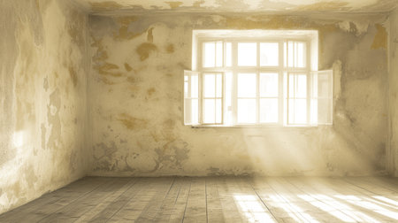 old empty room light window old house, tone pastelの素材