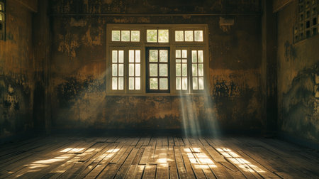 old empty room light window old house, tone pastelの素材