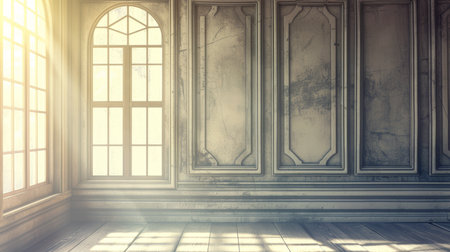 old empty room light window old house, tone pastelの素材
