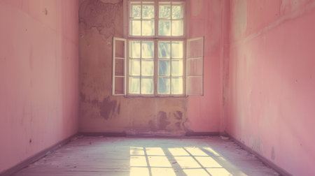 old empty room light window old house, tone pastelの素材