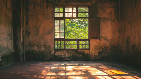 old empty room light window old house, tone pastelの素材