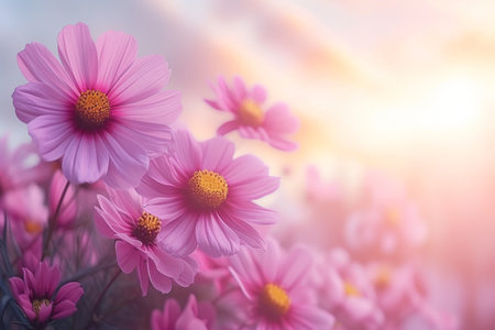 spring summer background with bright beautiful flowersの素材