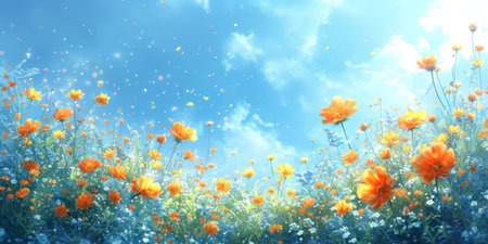 spring summer background with bright beautiful flowersの素材