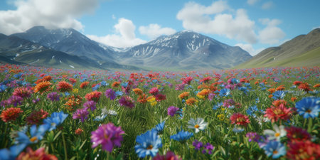 spring summer background with bright beautiful flowersの素材