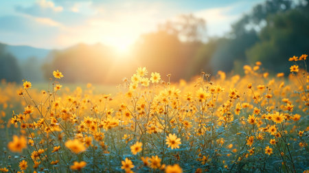 spring summer background with bright beautiful flowersの素材