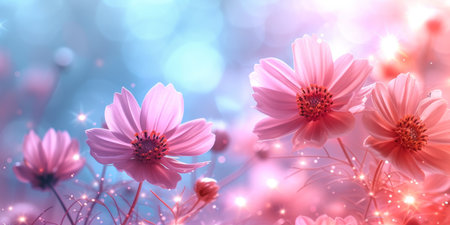 spring summer background with bright beautiful flowersの素材