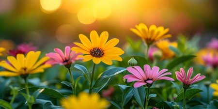 spring summer background with bright beautiful flowersの素材