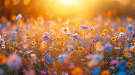 spring summer background with bright beautiful flowersの素材