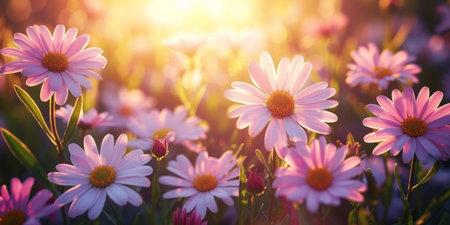 spring summer background with bright beautiful flowersの素材