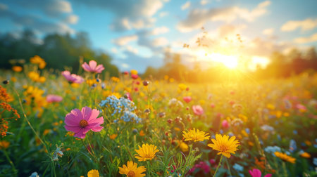 spring summer background with bright beautiful flowersの素材