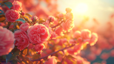 Spring design of blossoming fruit trees with beautiful branches of flowers. spring summer background with bright beautiful flowersの素材
