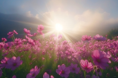 spring summer background with bright beautiful flowersの素材