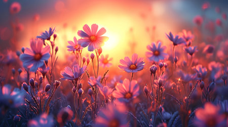 spring summer background with bright beautiful flowersの素材
