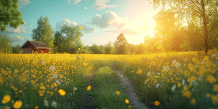 spring summer background with bright beautiful flowersの素材