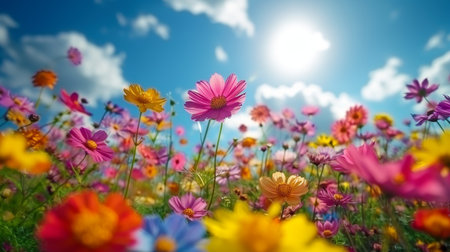 spring summer background with bright beautiful flowersの素材