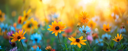 spring summer background with bright beautiful flowersの素材