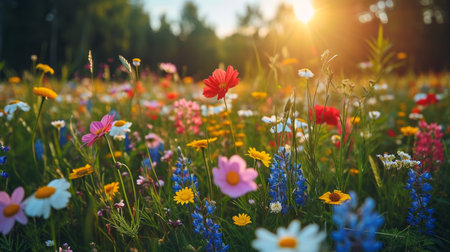 spring summer background with bright beautiful flowersの素材