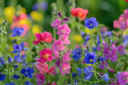 spring summer background with bright beautiful flowersの素材