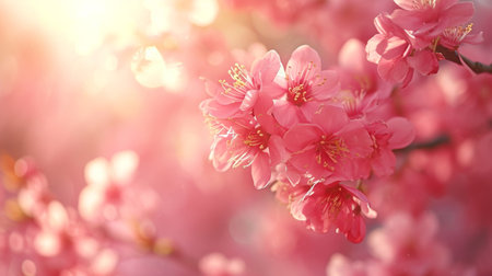 Spring design of blossoming fruit trees with beautiful branches of flowers. spring summer background with bright beautiful flowersの素材