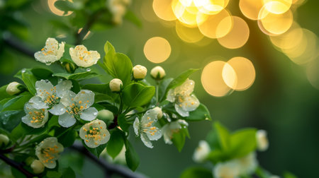 Spring design of blossoming fruit trees with beautiful branches of flowers. spring summer background with bright beautiful flowersの素材