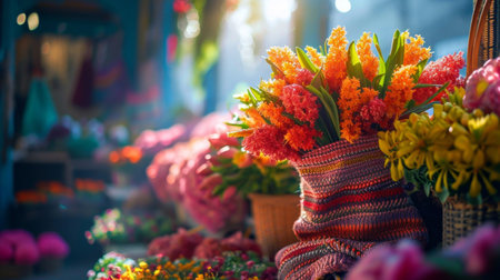 spring summer background with bright beautiful flowersの素材