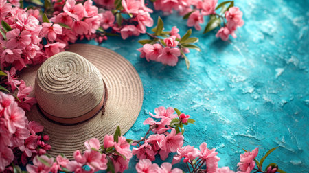 spring summer background with bright beautiful flowersの素材