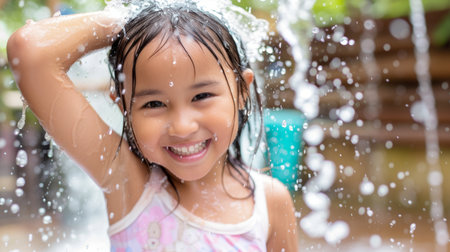 little cheerful girl rests on a summer day at the sea. summer vacation fun sea ocean beachの素材