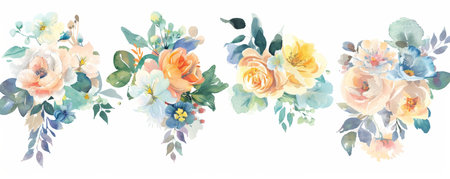 set of watercolor flowersの素材