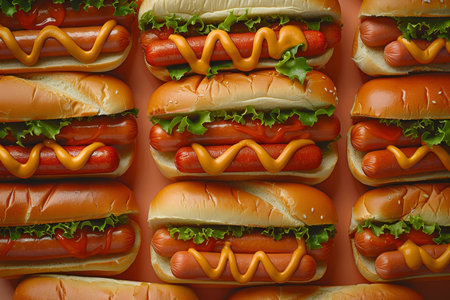 background with American hot dog. pattern hotdogの素材