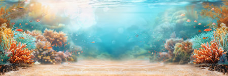 Underwater nature. Coral reef in blue sea and ocean. Fascinated by the beauty of the underwater worldの素材