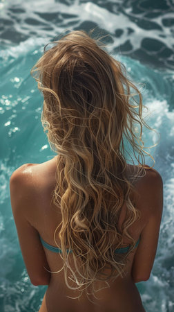 girl against the backdrop of the beach and seashoreの素材