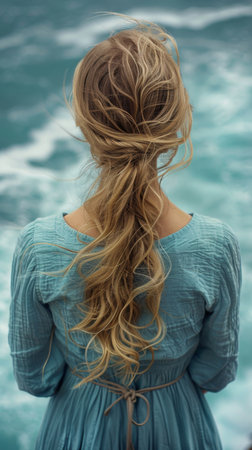 girl against the backdrop of the beach and seashoreの素材