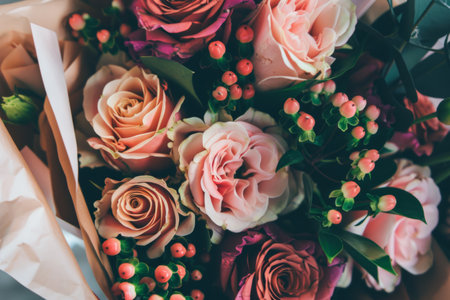 Beautiful bouquet of flowers. Holiday Background with flowersの素材