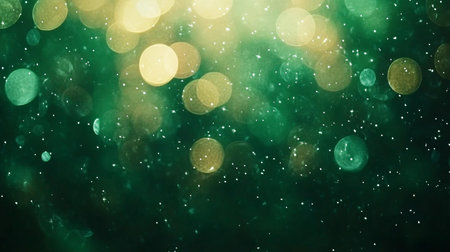 Green and gold bokeh lights, festive holiday background, warm glow.の素材