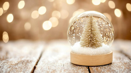 Snow globe featuring decorated Christmas tree, surrounded by falling snowflakes, evoking festive holiday spirit.の素材