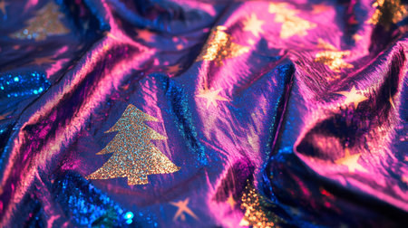 Closeup of vibrant purple blue fabric showing intricate texture rich color contrast.の素材