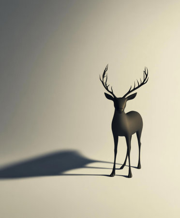 Deer in shadowy wall background, highlighting serene wildlife moment.の素材