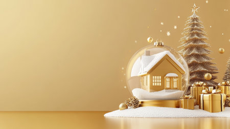 A festive snow globe featuring a cozy house and Christmas trees, evoking holiday warmth and nostalgia.の素材