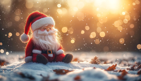 A charming Santa Claus doll nestled in soft, white snow, evoking a joyful, festive spirit amidst a wintry wonderland.の素材