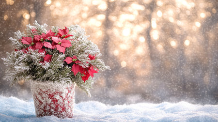 A charming potted plant adorned with vibrant red flowers, bringing a touch of color and life to any indoor space or garden setting.の素材