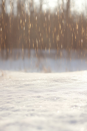 A tranquil snow-covered field adorned with a vibrant snowboard resting amidst the glistening white expanse, inviting winter adventures.の素材