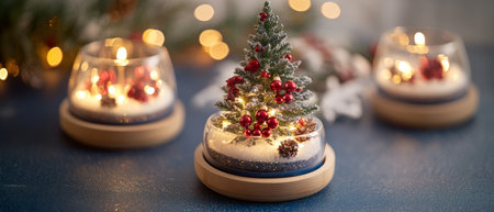 Three charming Christmas trees stand proudly in a glass vase, their vibrant green needles sparkling with festive cheer, capturing the essence of the holiday spirit.の素材