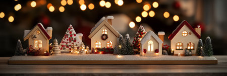 Twinkling lights adorn cozy houses, creating a magical Christmas village that sparkles with festive cheer and warmth in the frosty night.の素材