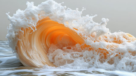 A striking large orange wave rises dramatically from the deep blue ocean, showcasing the power and beauty of nature in a captivating display.の素材