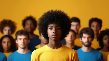 A man stands confidently before an audience, engaging with a diverse group of individuals in a professional setting.の素材