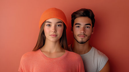 A group of individuals wearing bright orange hats smiles and poses together for a cheerful photograph, capturing a moment of joy and camaraderie.の素材